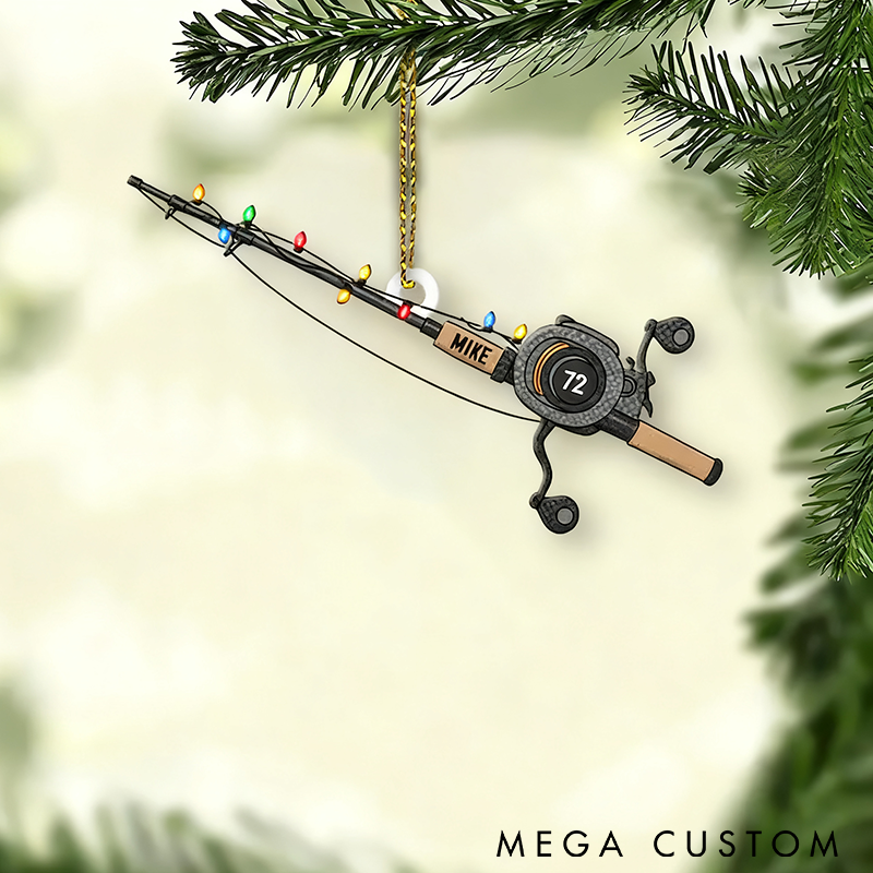 Personalized Fishing Rod Ornament Cusrom Name Christmas Tree Decoration Unique Holiday Gift for Fishing Lovers
