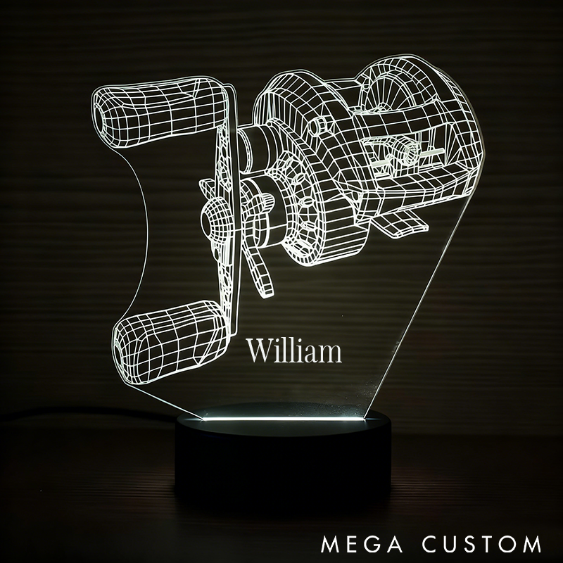 Personalized 3D Fishing Reel Night Light 3D Night Light Custom Name Unique LED Decor for Fishing Enthusiasts Perfect Gift for Home or Office