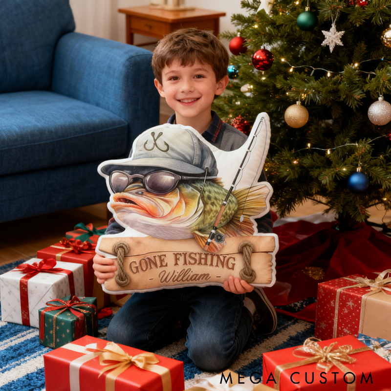 Personalized Gone Fishing Pillow Funny Fishing Pillow Custom Name Graphic 3D Print Perfect Gift for Fishing Enthusiasts and Young Angler