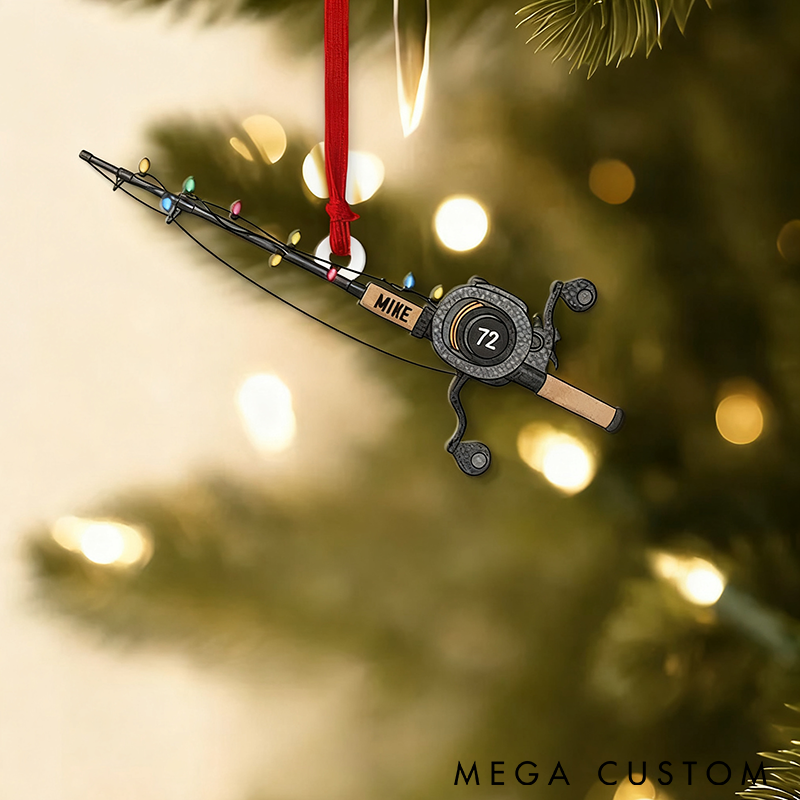 Personalized Fishing Rod Ornament Cusrom Name Christmas Tree Decoration Unique Holiday Gift for Fishing Lovers