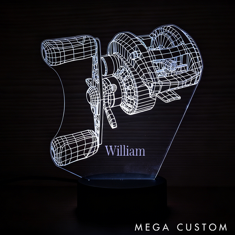 Personalized 3D Fishing Reel Night Light 3D Night Light Custom Name Unique LED Decor for Fishing Enthusiasts Perfect Gift for Home or Office