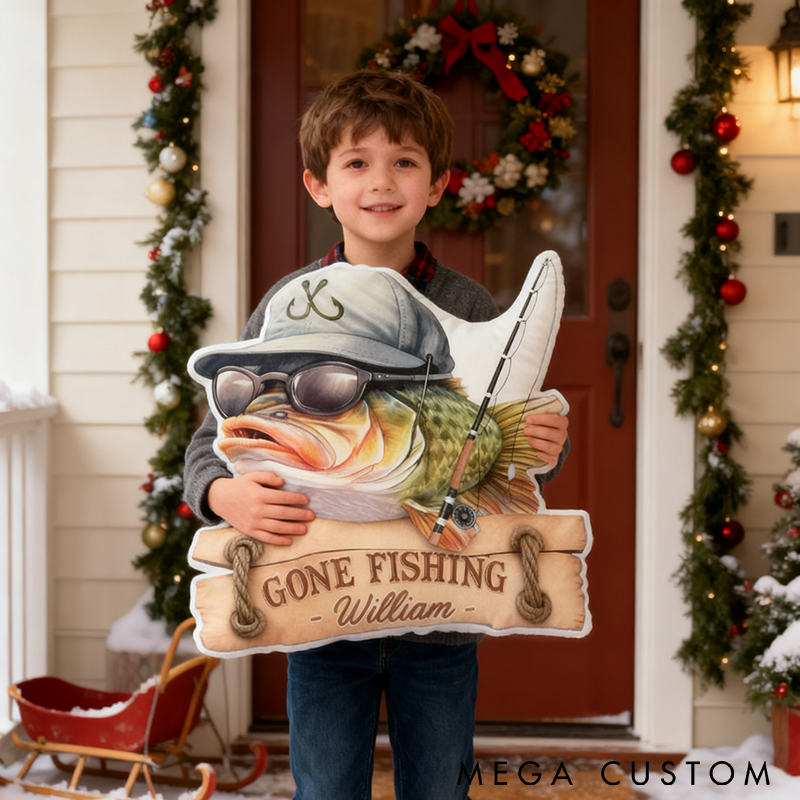 Personalized Gone Fishing Pillow Funny Fishing Pillow Custom Name Graphic 3D Print Perfect Gift for Fishing Enthusiasts and Young Angler