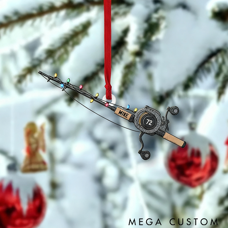 Personalized Fishing Rod Ornament Cusrom Name Christmas Tree Decoration Unique Holiday Gift for Fishing Lovers