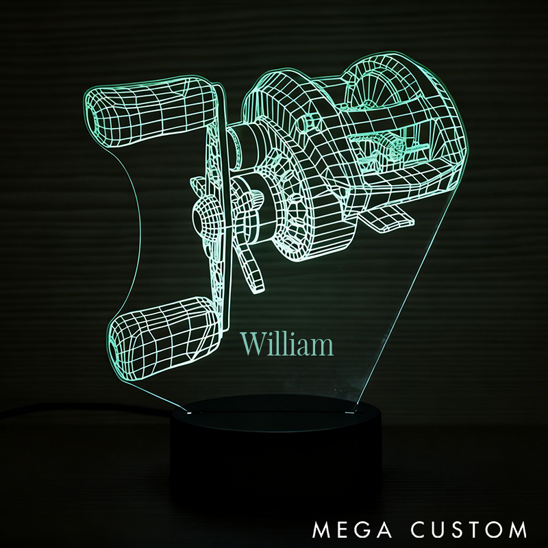Personalized 3D Fishing Reel Night Light 3D Night Light Custom Name Unique LED Decor for Fishing Enthusiasts Perfect Gift for Home or Office