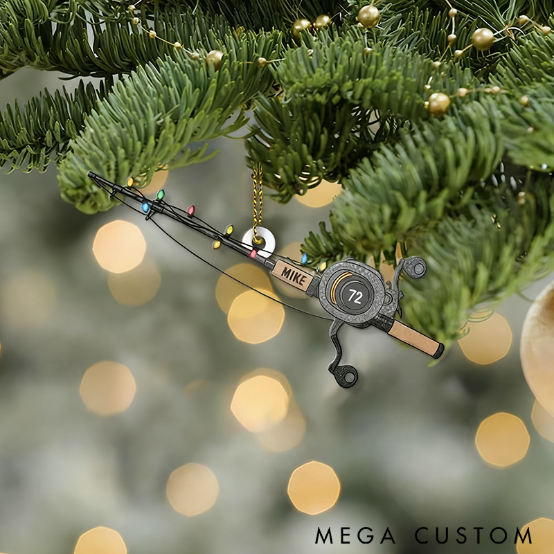 Personalized Fishing Rod Ornament Cusrom Name Christmas Tree Decoration Unique Holiday Gift for Fishing Lovers