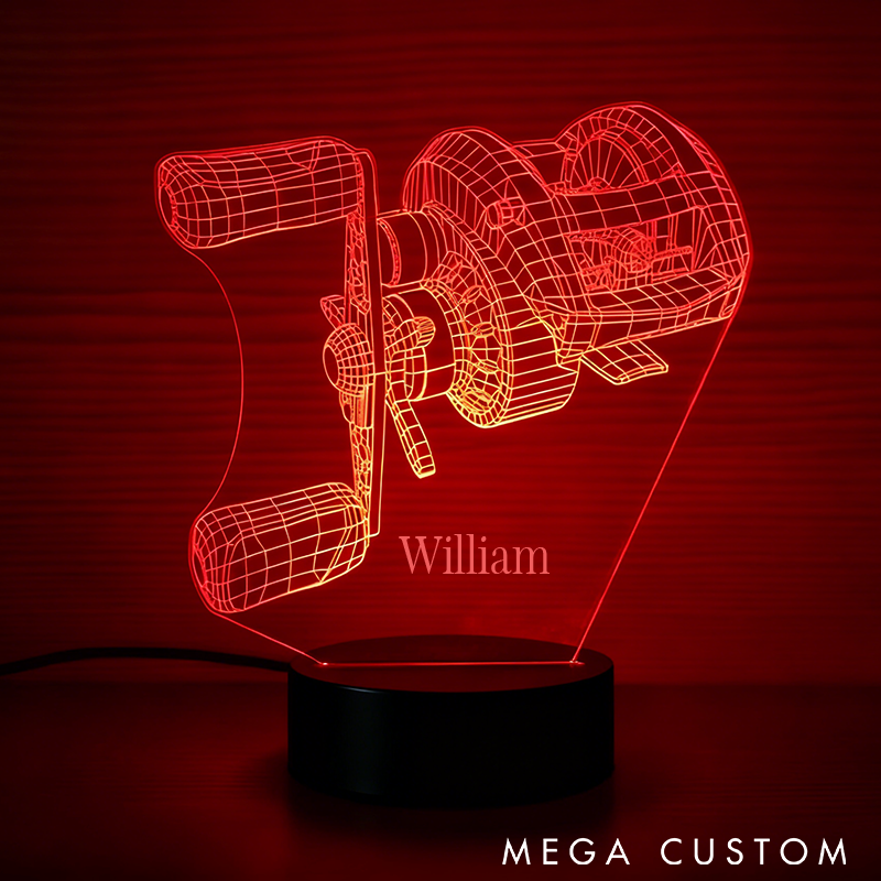 Personalized 3D Fishing Reel Night Light 3D Night Light Custom Name Unique LED Decor for Fishing Enthusiasts Perfect Gift for Home or Office