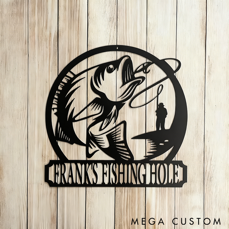 Personalized Fishing Metal Wall Art Bass Fish Metal Bass Fishing Sign Custom Name Sign Perfect for Anglers Home Cabin Decor or Unique Fishing Gifts