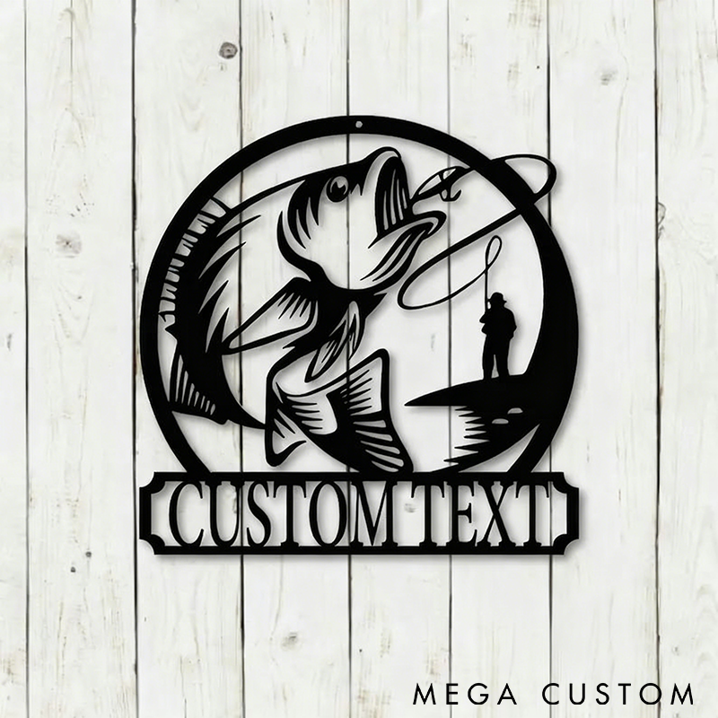 Personalized Fishing Metal Wall Art Bass Fish Metal Bass Fishing Sign Custom Name Sign Perfect for Anglers Home Cabin Decor or Unique Fishing Gifts