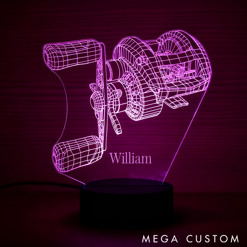 Personalized 3D Fishing Reel Night Light 3D Night Light Custom Name Unique LED Decor for Fishing Enthusiasts Perfect Gift for Home or Office