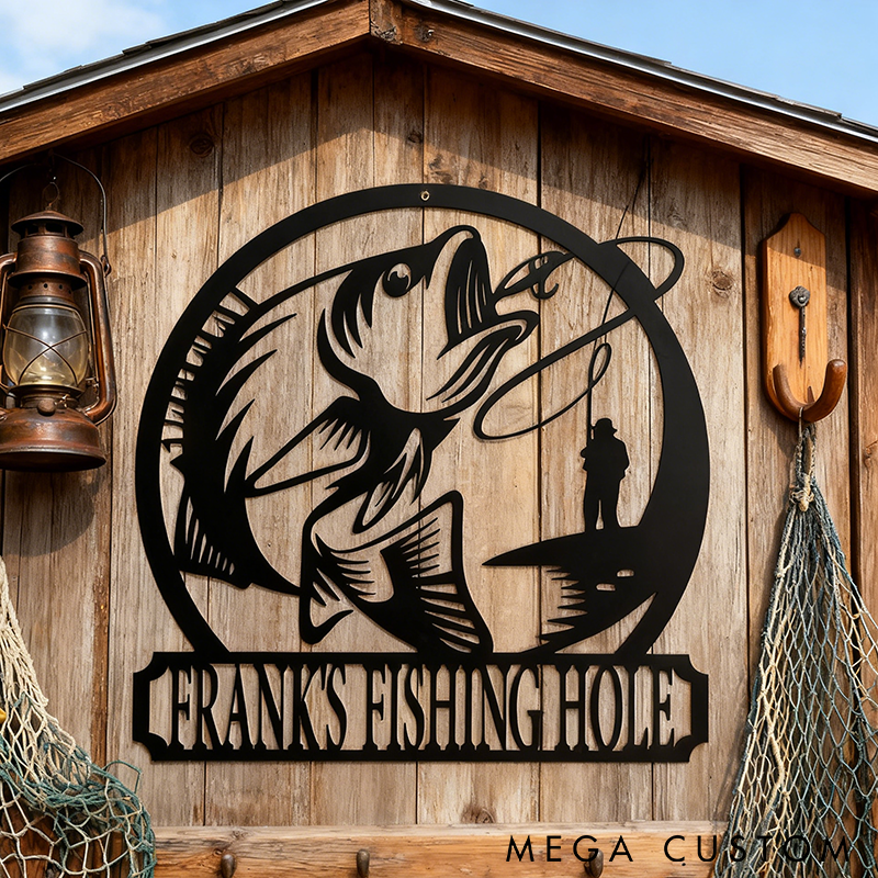 Personalized Fishing Metal Wall Art Bass Fish Metal Bass Fishing Sign Custom Name Sign Perfect for Anglers Home Cabin Decor or Unique Fishing Gifts