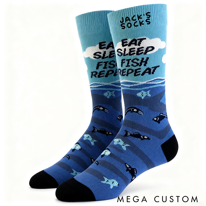 Personalized Fishing Socks Eat Sleep Fish Repeat Socks Gift for Anglers Funny and Comfortable Fishing Themed Socks Perfect Gift for Fishing Lovers