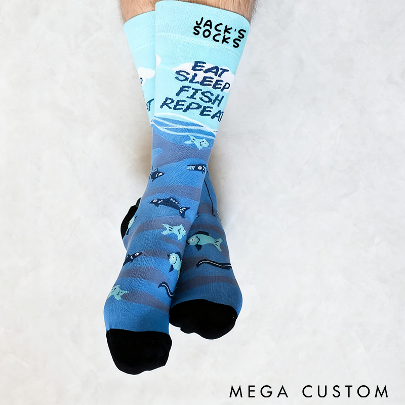 Personalized Fishing Socks Eat Sleep Fish Repeat Socks Gift for Anglers Funny and Comfortable Fishing Themed Socks Perfect Gift for Fishing Lovers