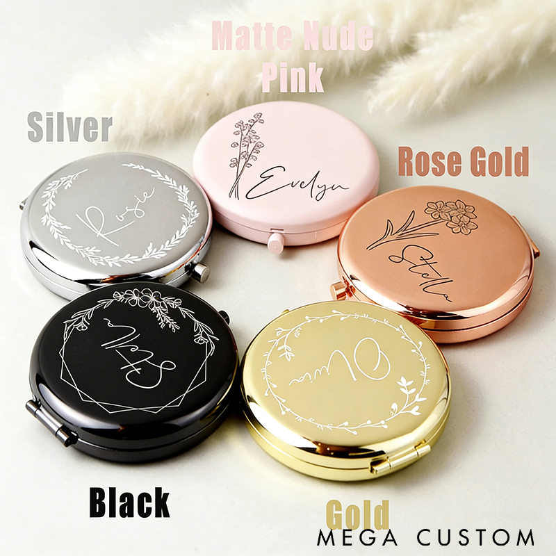 Personalized Compact Mirror Custom Name and Birth Flower Pocket Mirror Portable Makeup Mirror Perfect Gift for Women