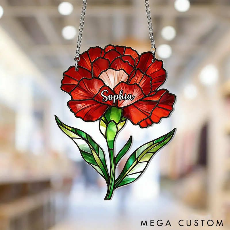 Personalized Birth Flower With Name Suncatcher Birth Month Flower Acrylic Window Hanging Handcrafted Window Hanging Perfect Home Decoration or Gift