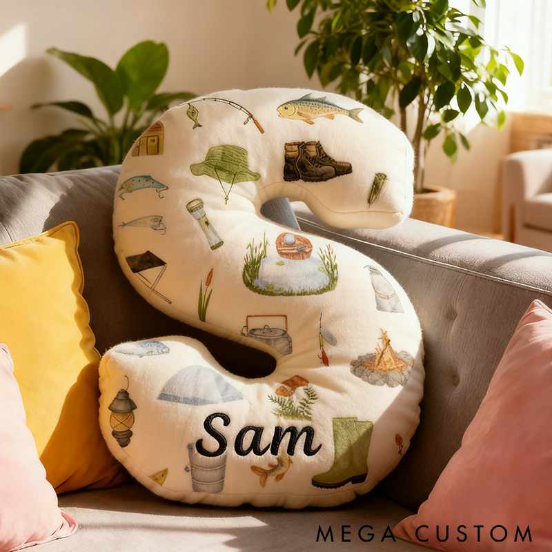Personalized Fishing Letter Pillow Funny Letter Pillow Custom Name Ideal Gift for Anglers and Home Decor