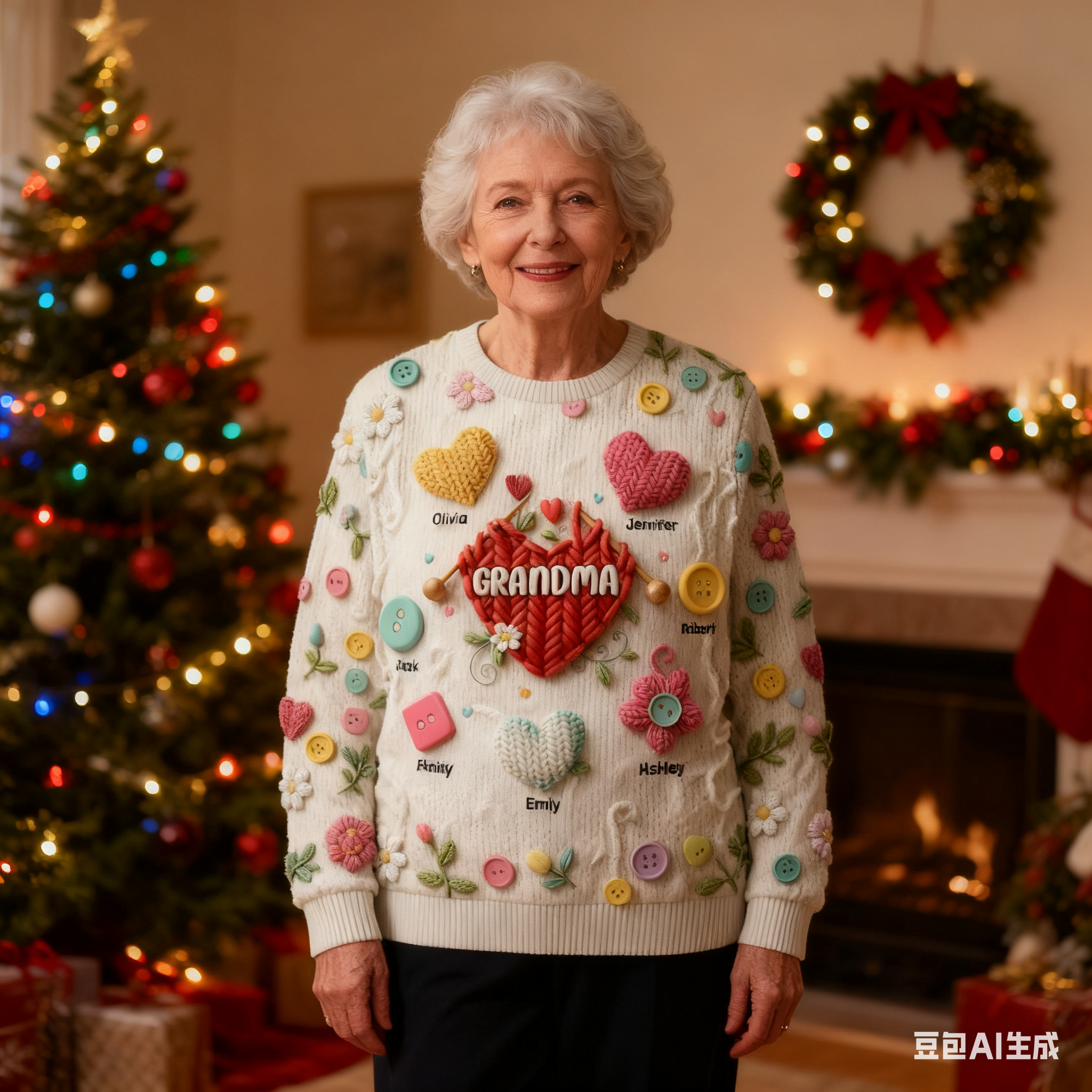 Personalizeds Ugly Sweater Grandma Knitting With Heart Sweater Gifts For Grandma & Mom