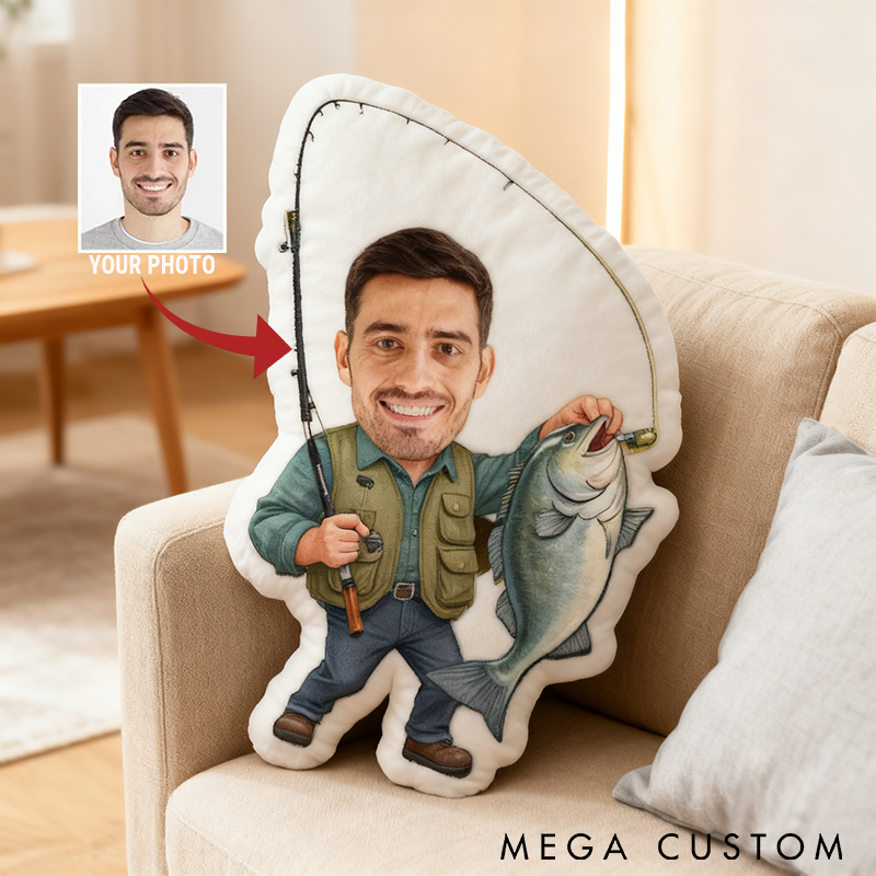 Personalized Fishing Pillow Funny Fishing Pillow Custom Photo Unique Gift for Fishing Lovers Husband Boyfriend Dad Kids or Grandpa