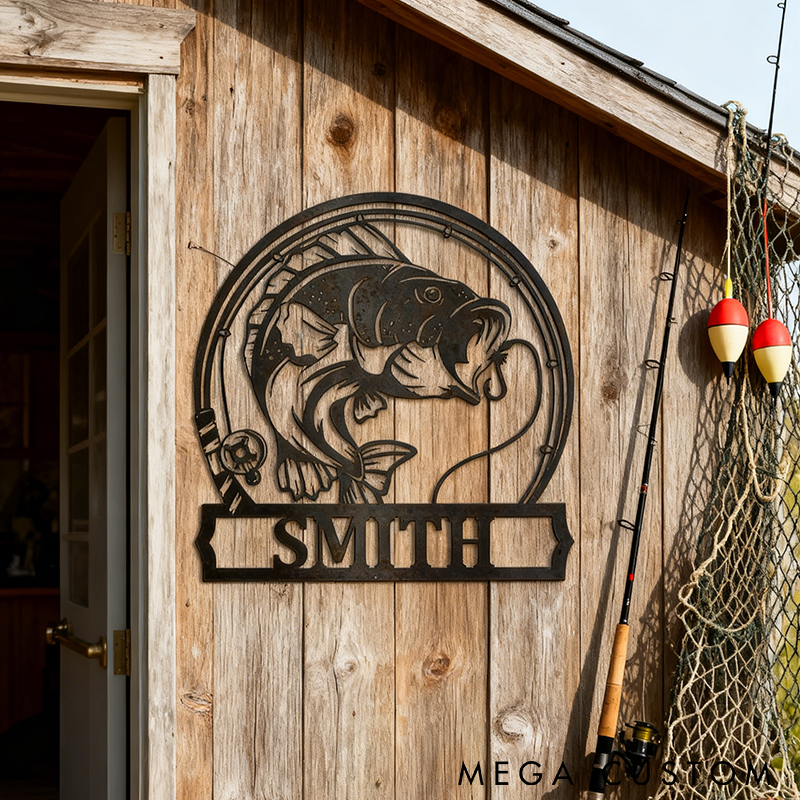 Personalized Fishing Metal Wall Art Bass Fish Metal Sign or Ornament Perfect for Anglers Cabin Home Decor or Unique Fishing Gifts