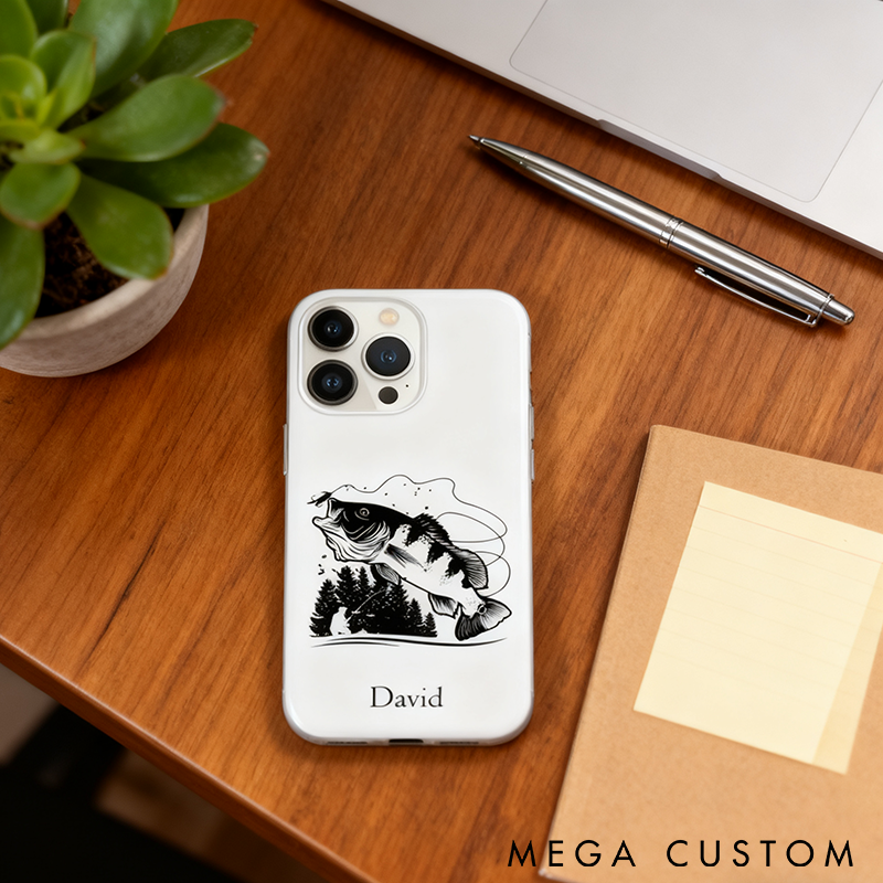 Personalized Fishing Phone Case with Bass Design Custom Name Durable Protective Cover for Anglers Unique Gift for Fishing Lovers