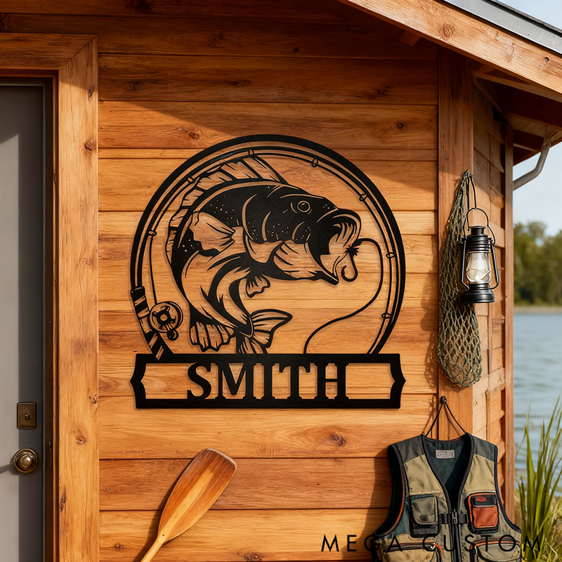 Personalized Fishing Metal Wall Art Bass Fish Metal Sign or Ornament Perfect for Anglers Cabin Home Decor or Unique Fishing Gifts