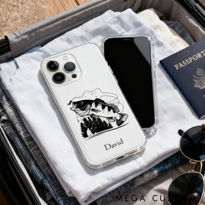 Personalized Fishing Phone Case with Bass Design Custom Name Durable Protective Cover for Anglers Unique Gift for Fishing Lovers
