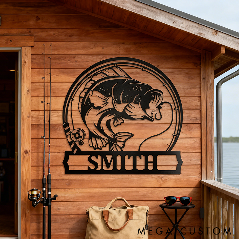 Personalized Fishing Metal Wall Art Bass Fish Metal Sign or Ornament Perfect for Anglers Cabin Home Decor or Unique Fishing Gifts