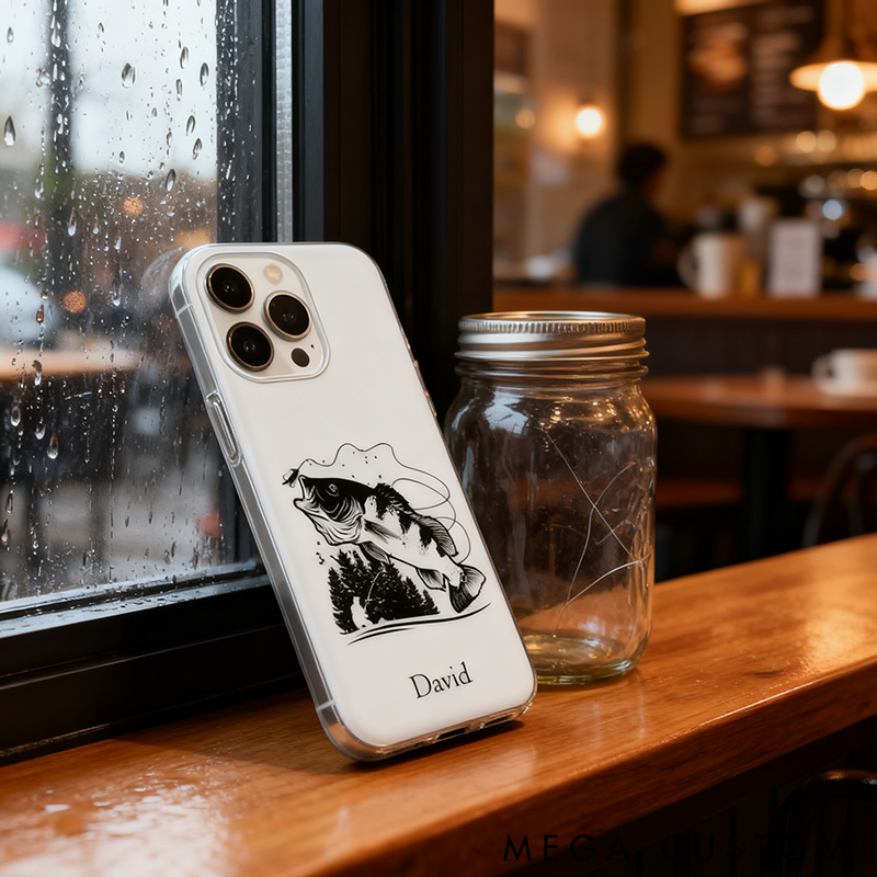 Personalized Fishing Phone Case with Bass Design Custom Name Durable Protective Cover for Anglers Unique Gift for Fishing Lovers