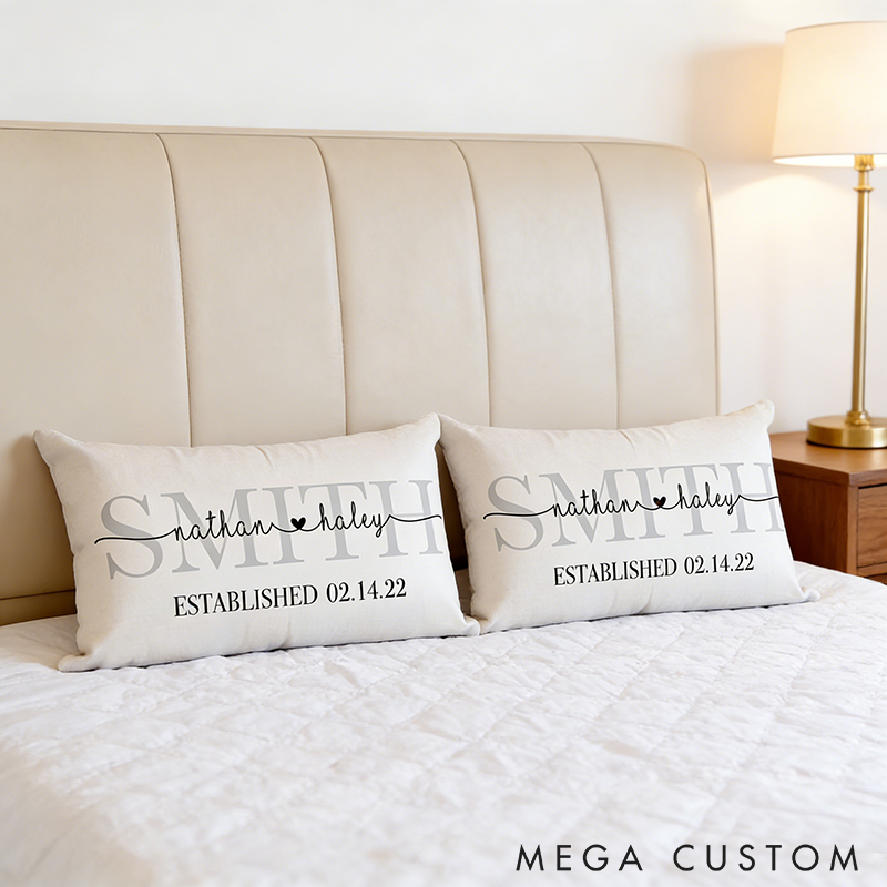 Personalized Family Name Pillow Custom Wedding or Anniversary Gift with Names and Time Decorative Throw Pillow for Home or Sofa Decor