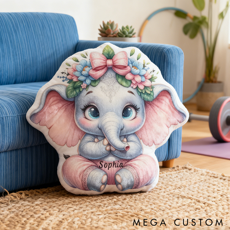 Personalized Elephant Yoga Pillow Yoga Meditation Pillow Custom Name Cute Floral Design Soft and Cozy Gift for Yoga Lovers Perfect Home or Studio Decor