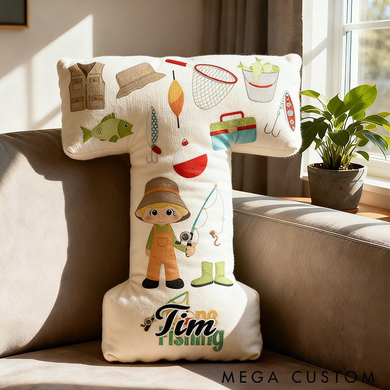Personalized Fishing Pillow Fishing Letter Pillow Custom Name with Fishing Gear Graphics Graphic 3D Print Unique Gift for Fishing Enthusiasts and Kids