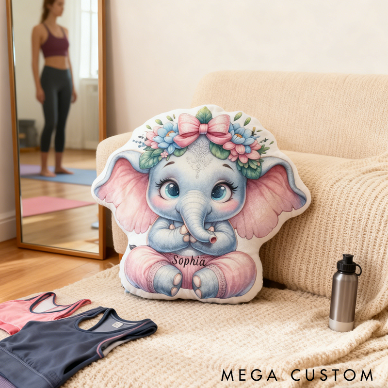 Personalized Elephant Yoga Pillow Yoga Meditation Pillow Custom Name Cute Floral Design Soft and Cozy Gift for Yoga Lovers Perfect Home or Studio Decor