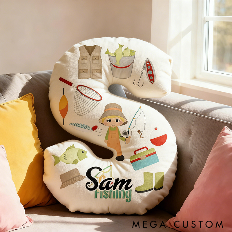 Personalized Fishing Pillow Fishing Letter Pillow Custom Name with Fishing Gear Graphics Graphic 3D Print Unique Gift for Fishing Enthusiasts and Kids