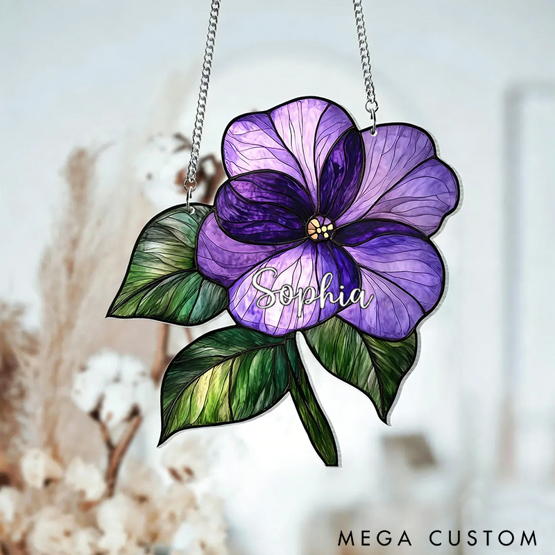 Personalized Birth Flower With Name Suncatcher Birth Month Flower Acrylic Window Hanging Handcrafted Window Hanging Perfect Home Decoration or Gift