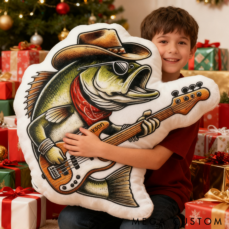 Personalized Fishing Pillow Funny Fishing Pillow with Bass Fish and Guitar Design Custom Name Perfect Gift for Fishing Enthusiasts and Kids