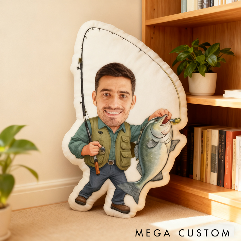 Personalized Fishing Pillow Funny Fishing Pillow Custom Photo Unique Gift for Fishing Lovers Husband Boyfriend Dad Kids or Grandpa