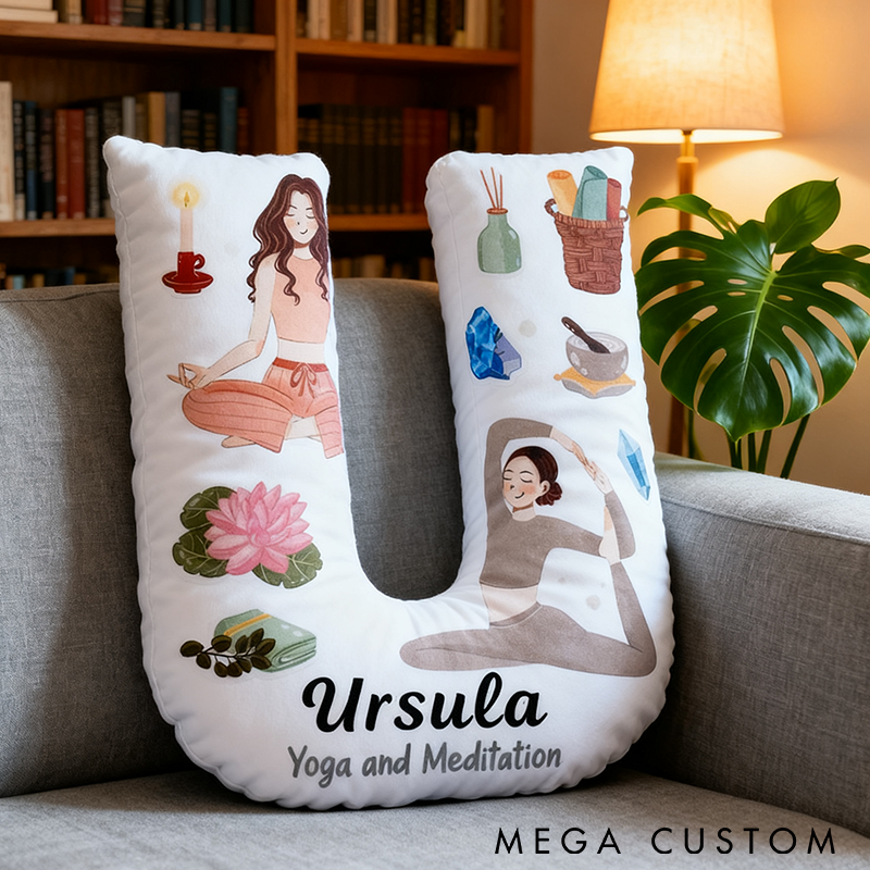 Personalized Yoga Letter Pillow Funny Yoga Letter Pillow Custom Name Pillow Graphic 3D Print Pillow Perfect for Meditation and Home Decor Enthusiasts