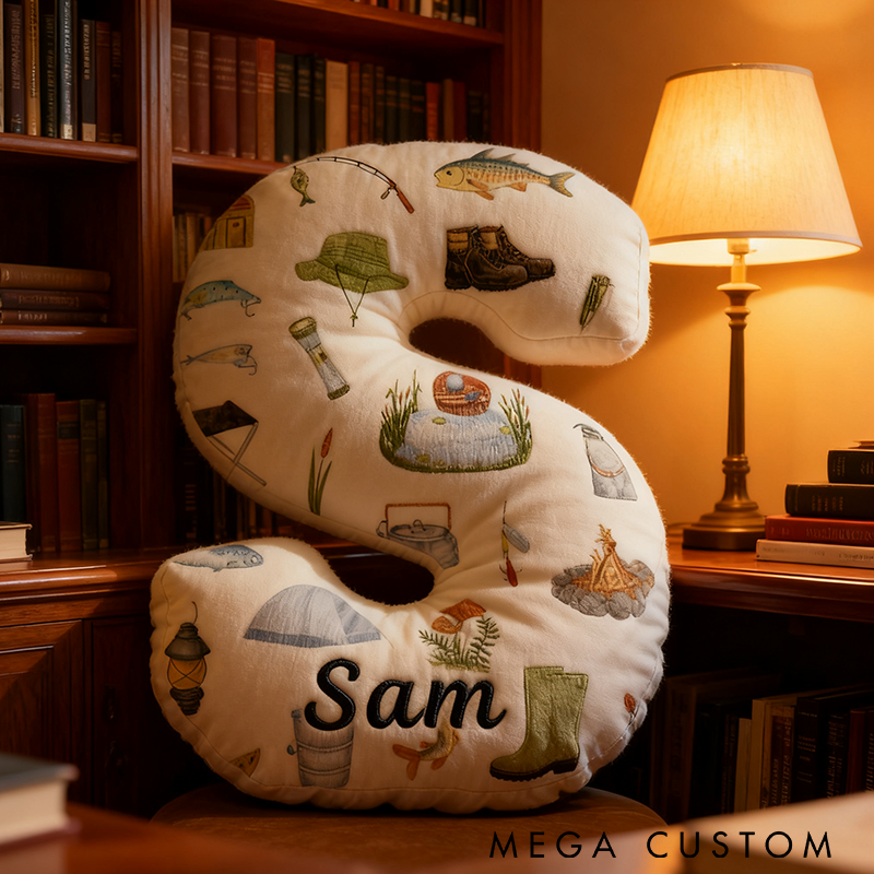 Personalized Fishing Letter Pillow Funny Letter Pillow Custom Name Ideal Gift for Anglers and Home Decor