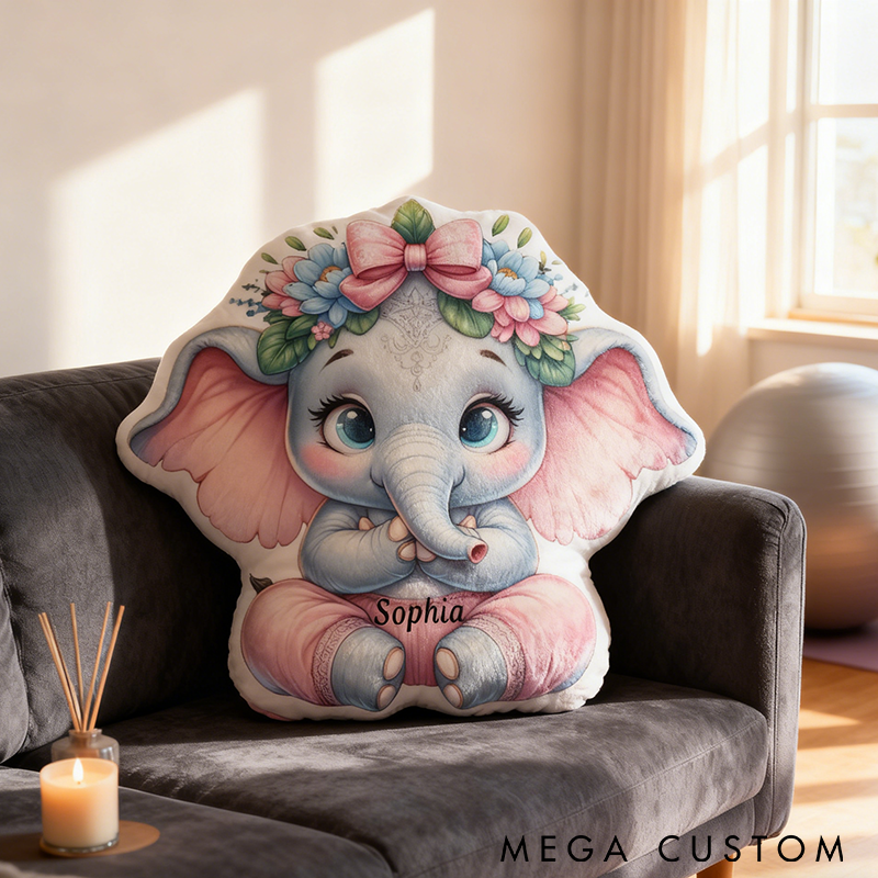 Personalized Elephant Yoga Pillow Yoga Meditation Pillow Custom Name Cute Floral Design Soft and Cozy Gift for Yoga Lovers Perfect Home or Studio Decor