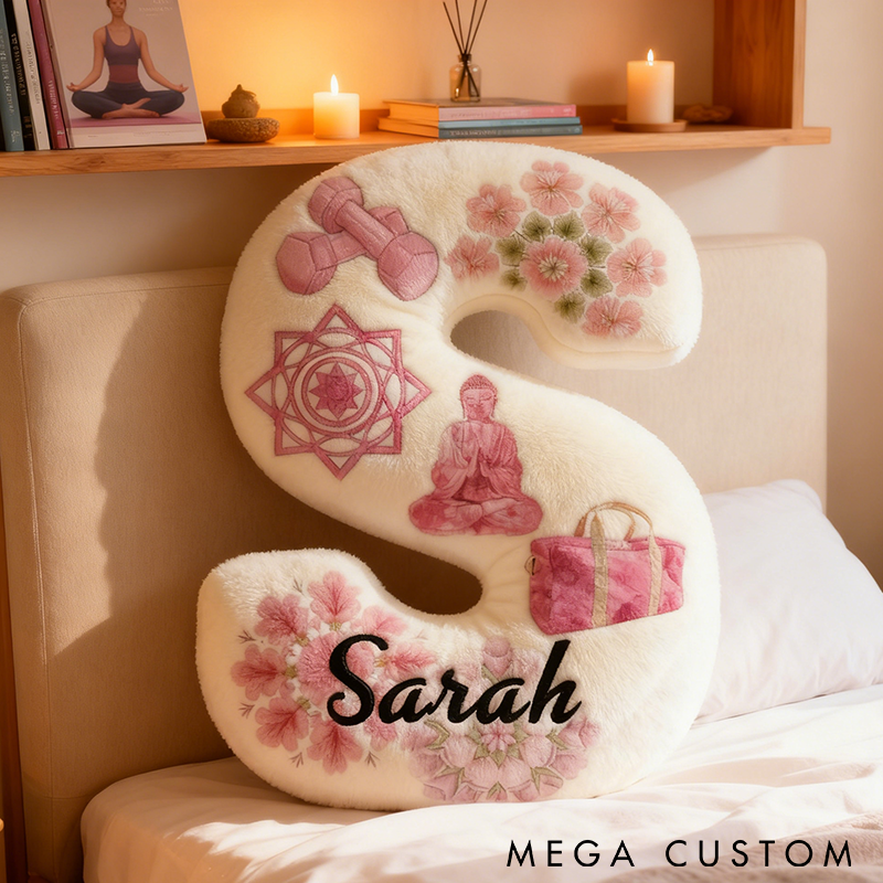 Personalized Yoga Letter Pillow Floral and Meditation Design Custom Name Graphic 3D Print Soft Decorative Cushion for Yoga Lovers Perfect Home Decor Gift