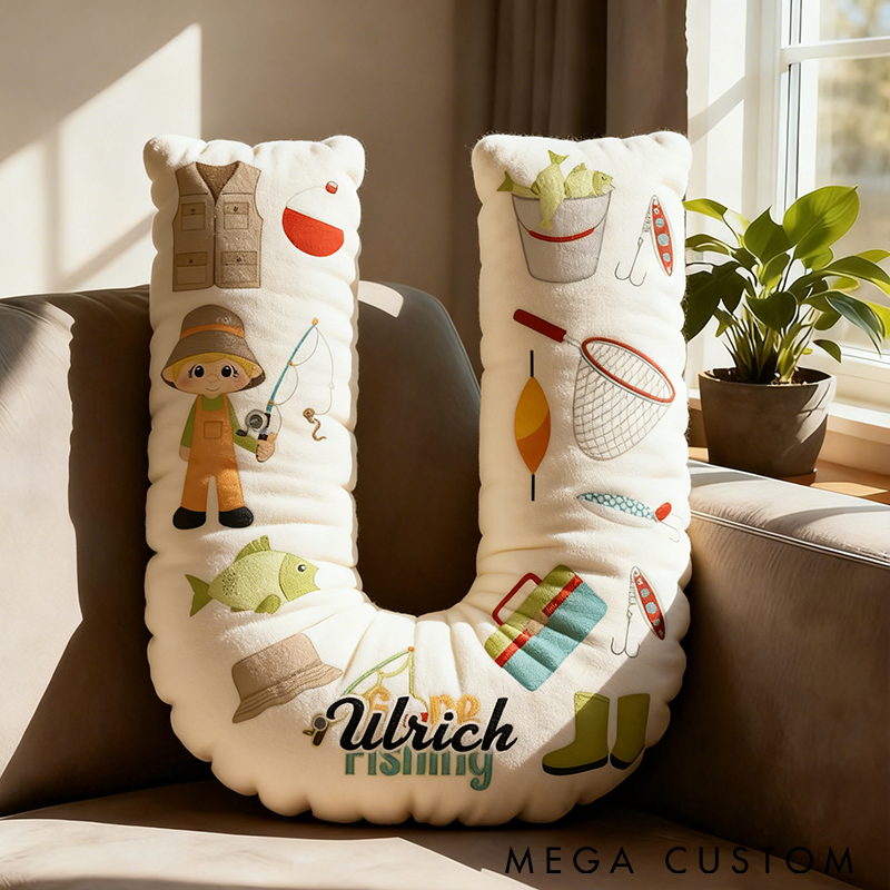 Personalized Fishing Pillow Fishing Letter Pillow Custom Name with Fishing Gear Graphics Graphic 3D Print Unique Gift for Fishing Enthusiasts and Kids