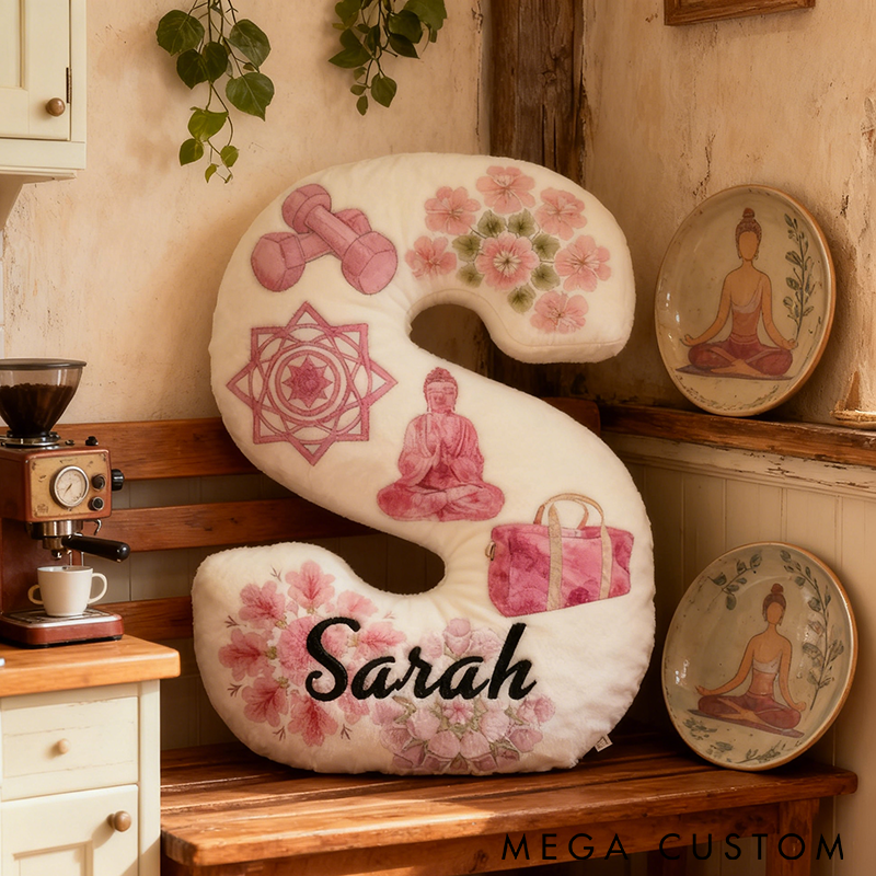 Personalized Yoga Letter Pillow Floral and Meditation Design Custom Name Graphic 3D Print Soft Decorative Cushion for Yoga Lovers Perfect Home Decor Gift