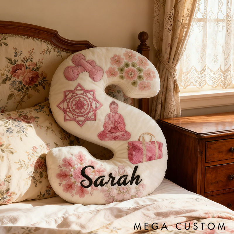 Personalized Yoga Letter Pillow Floral and Meditation Design Custom Name Graphic 3D Print Soft Decorative Cushion for Yoga Lovers Perfect Home Decor Gift