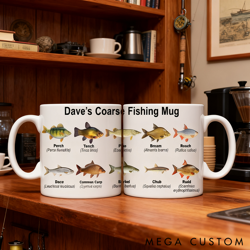 Personalized Coarse Fishing Mug Freshwater Fish Designs Custom Name Perfect Gift for Anglers and Fishing Enthusiasts