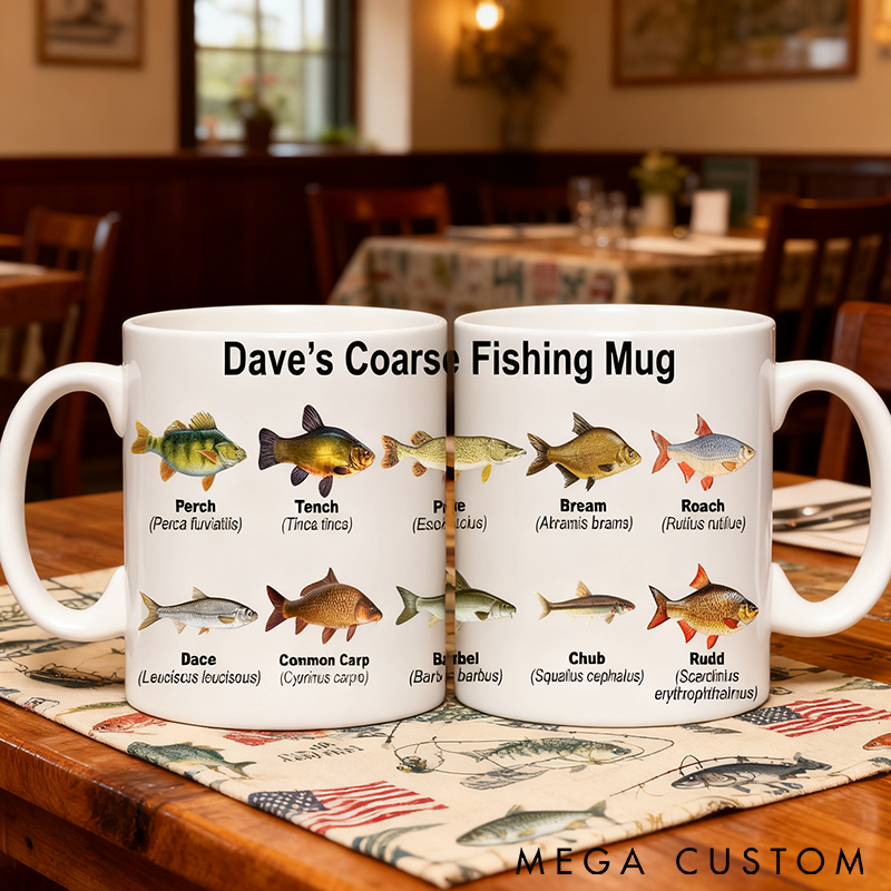Personalized Coarse Fishing Mug Freshwater Fish Designs Custom Name Perfect Gift for Anglers and Fishing Enthusiasts