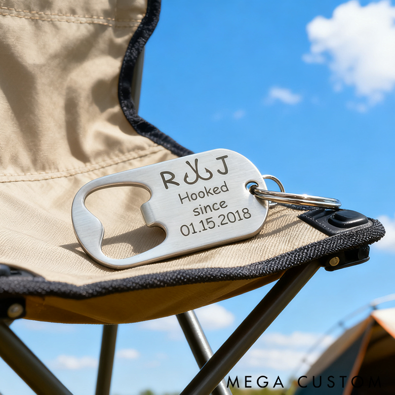 Personalized Fishing Keychain Bottle Opener Custom Initials and Time Unique Gift for Anglers Couples and Anniversaries
