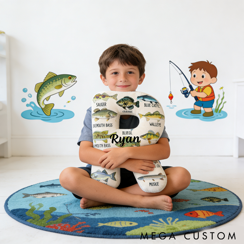 Personalized Fishing Letter Pillow with Fish Species Design Custom Name Cozy Gift for Fishing Lovers Home Decor and Comfort Cushion