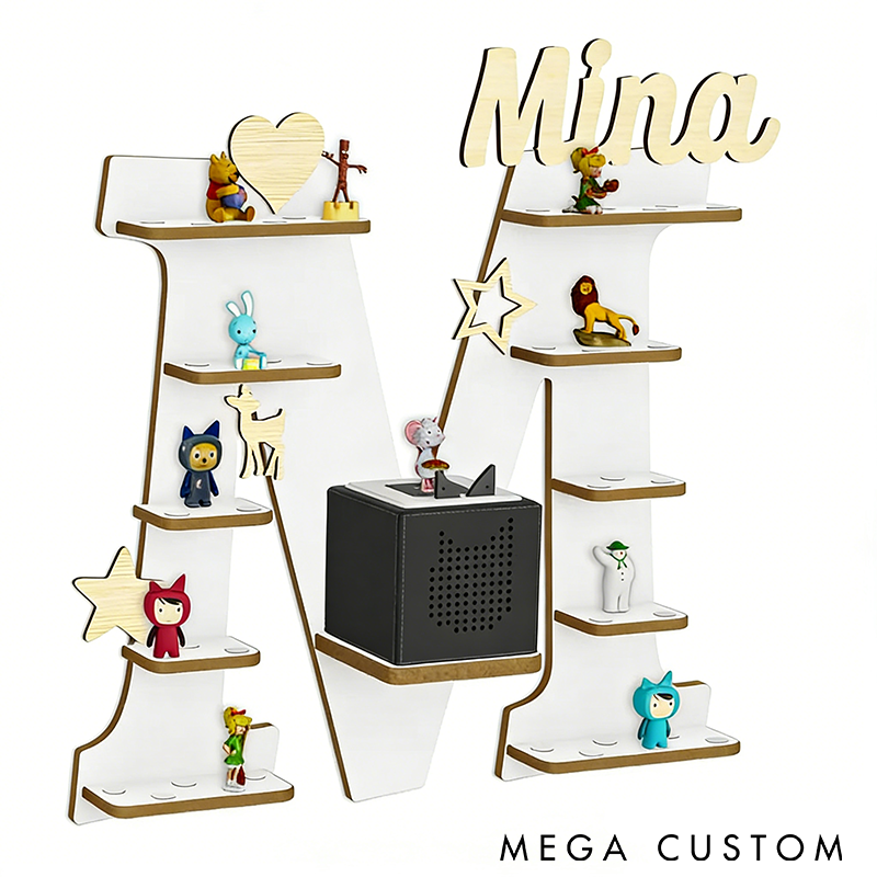 Personalized Letter Shelf for Toniebox Storage Tonie Shelf Wall Shelf for Tonie Figures Custom Name Display Wooden Organizer for Figures Kids' Room Decor with Charging Slot