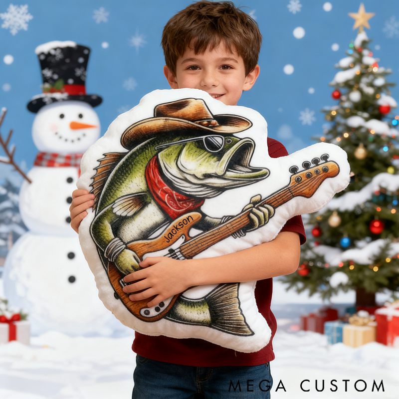 Personalized Fishing Pillow Funny Fishing Pillow with Bass Fish and Guitar Design Custom Name Perfect Gift for Fishing Enthusiasts and Kids