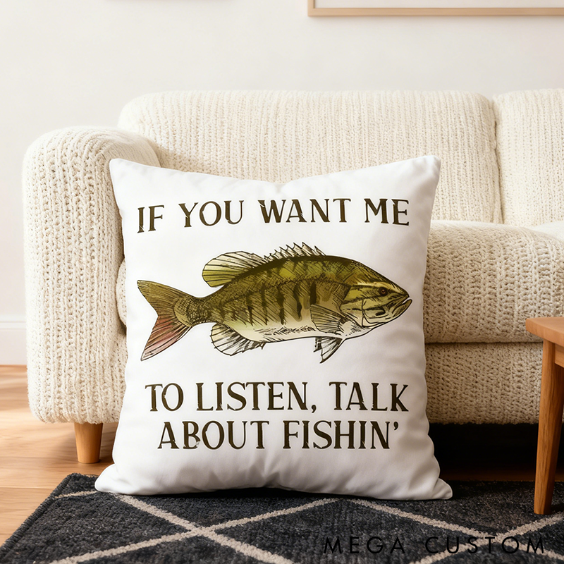 Personalized Fishing Pillow Custom Text with Bass Fish Design Perfect for Fishing Enthusiasts and Unique Gifts