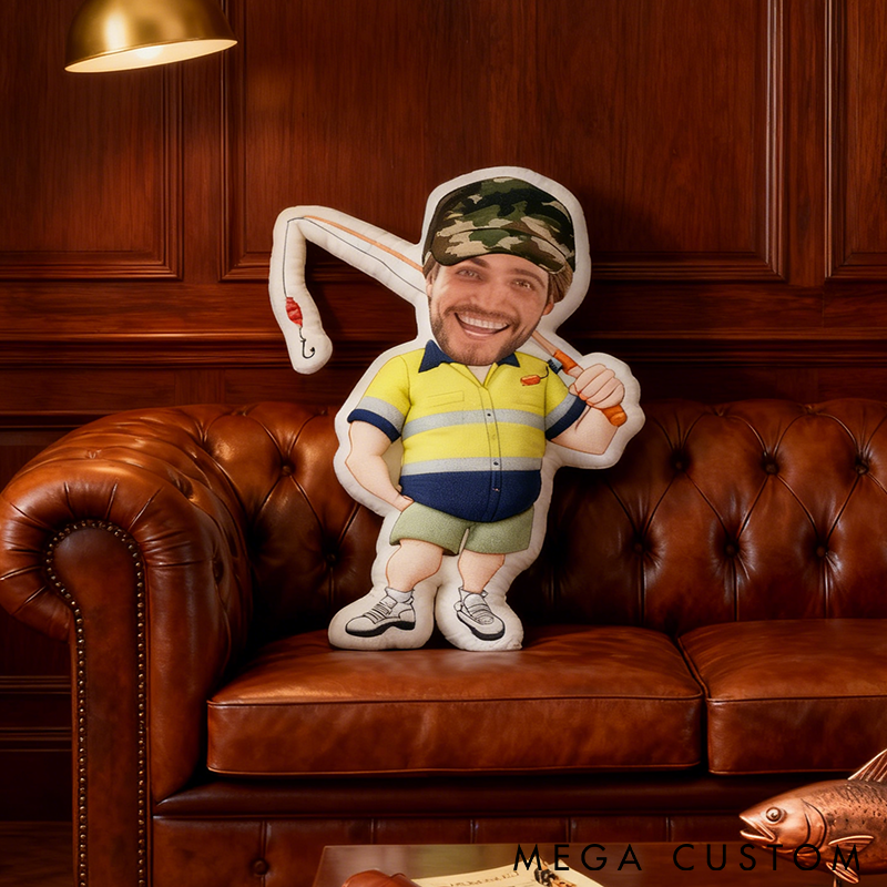 Personalized Fishing Pillow Custom Face Photo Funny Fisherman Design Graphic 3D Print Unique Gift for Fishing Enthusiasts Soft and Creative Decor